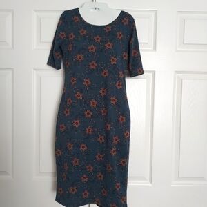 LuLaRoe XS Flower Pattern Dark Blue Knee Length Dress